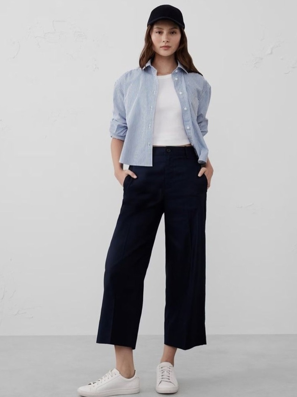 Banana Republic Navy Twill Wide-Leg Crop Pant